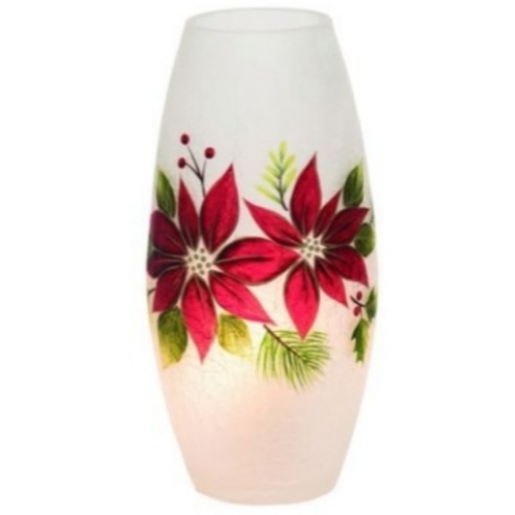 Transpac Other - Transpac Christmas Glass Light Up Poinsettia Oblong Vase battery operated White